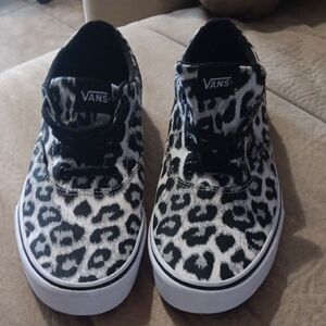 Vans Kids Leopard Print Shoes - Black and White